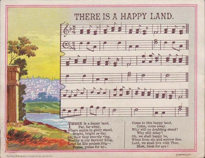 Music printed card - There is a happy land