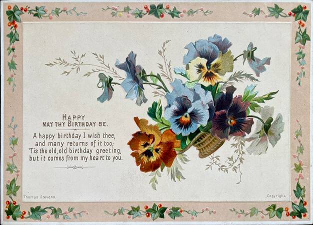 Miscellaneous card, with printed words - Happy may thy birthday be / A happy birthday