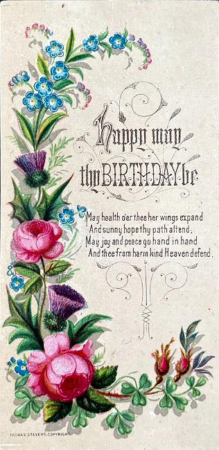Miscellaneous card, with printed words - Happy may thy birthday be / May health