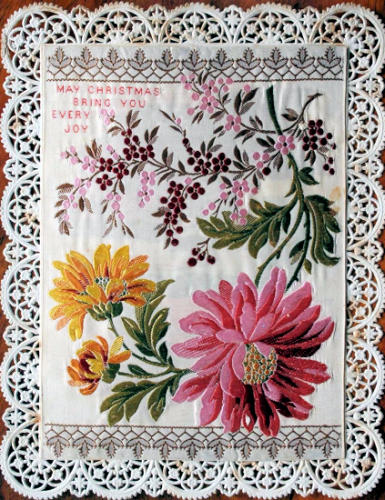 Rectangular Silk woven in white - " May Christmas bring you every joy "
