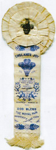 Rosette with single ribbon of the Stevens England's Joy bookmark.
