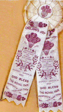 Rosette with two ribbons of Stevens England's Joy bookmark.