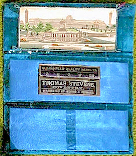needle case, with woven silk view of the Crystal Palace