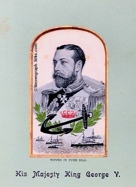 Image of King George V, with images of an anchor and ships