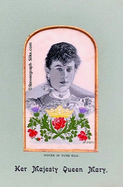 Image of Queen Mary, with images of a crown, rose and thistles