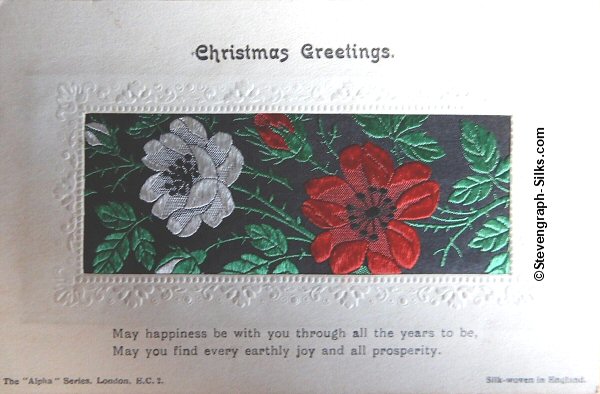 Stevens Alpha series postcard with image of various roses and printed words