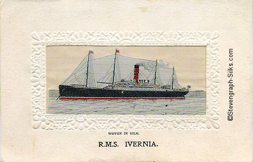 Image of RMS Ivernia, with four masts and one funnel