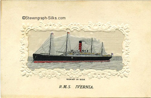 Image of RMS Ivernia, with four masts and one funnel