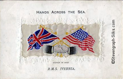 Hands Across the Sea postcard, with typical USA embossed card mount